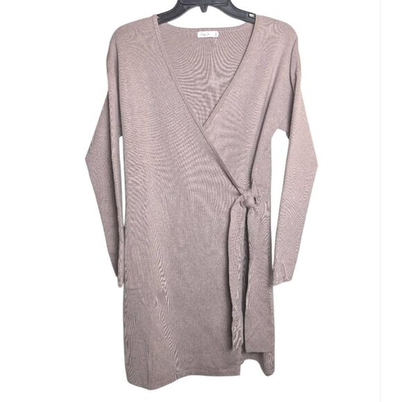 Cozy Co. Light Mauve Pink Stretch Sweater Knit Wrap Dress Duster Womens L - Picture 3 of 6